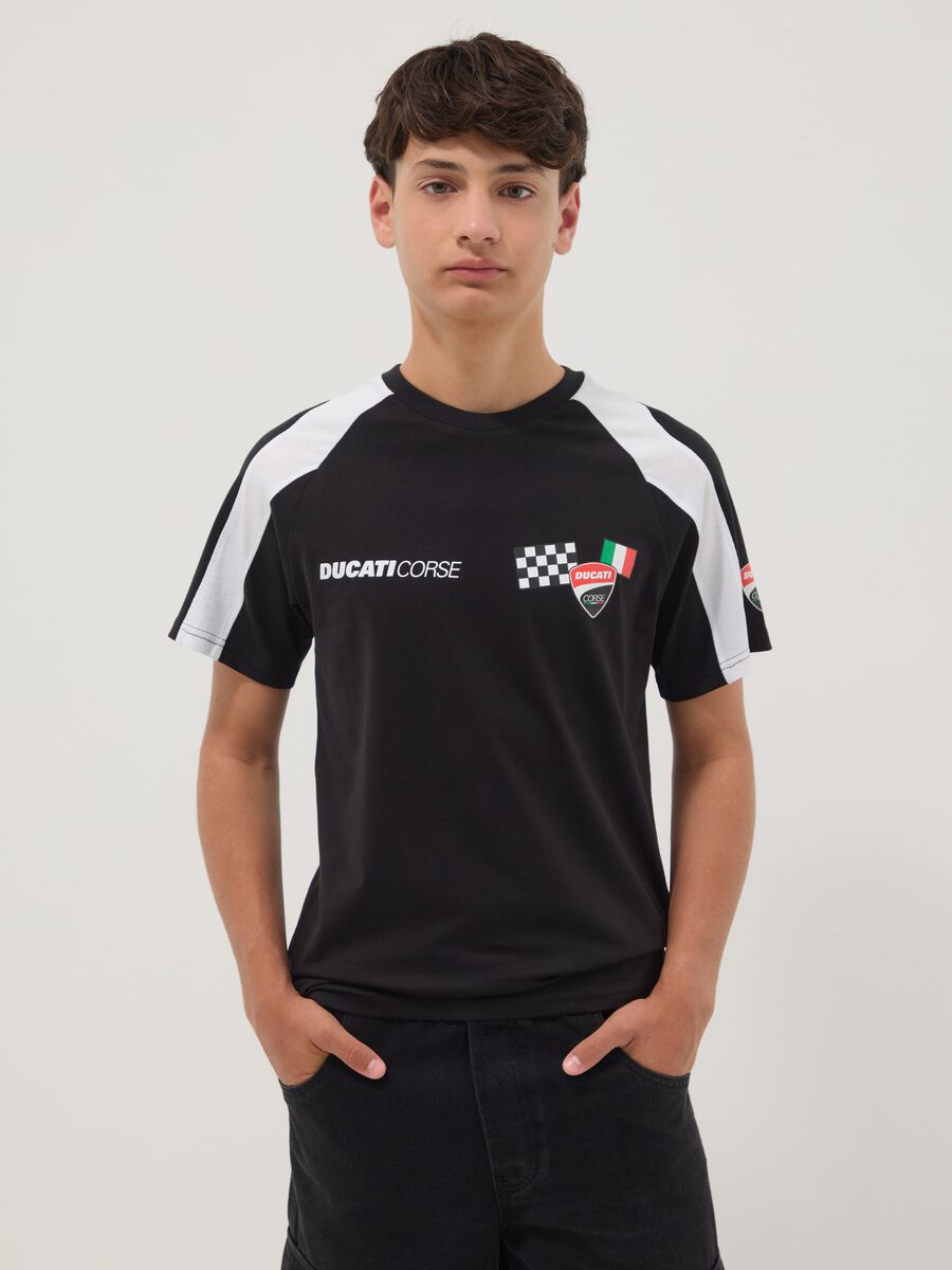 T-shirt nera in misto cotone a maniche corte per ragazzo relaxed fit_0