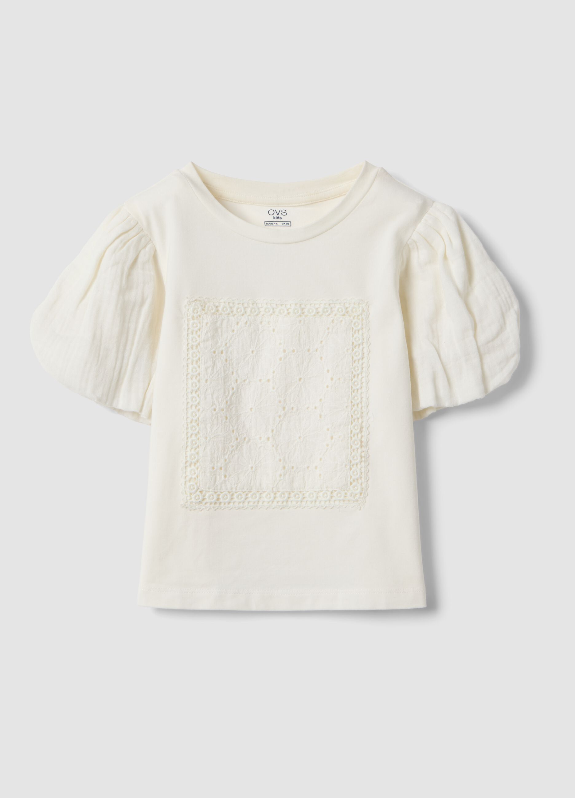 White stretch cotton girls' T-shirt with cut-out design