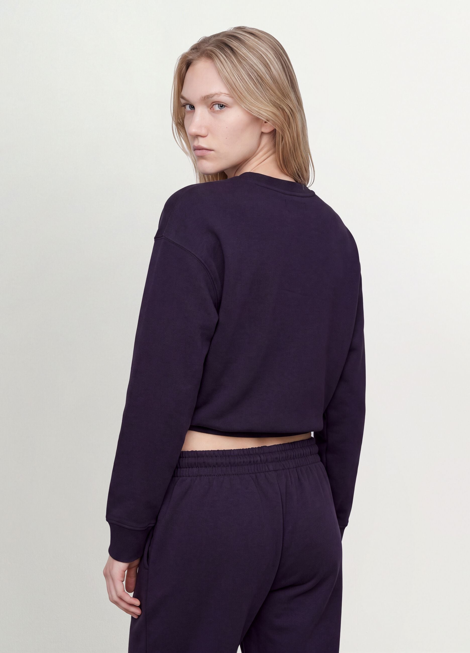 Purple cotton-blend regular-fit crew-neck sweatshirt