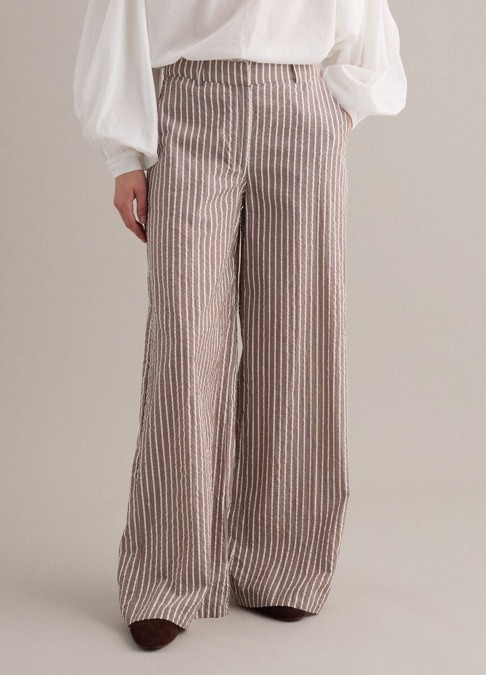 Pure cotton wide-leg chino trousers with multicolour stripes