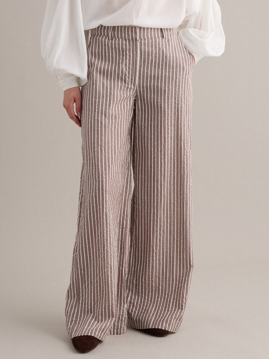 Pure cotton wide-leg chino trousers with multicolour stripes_1