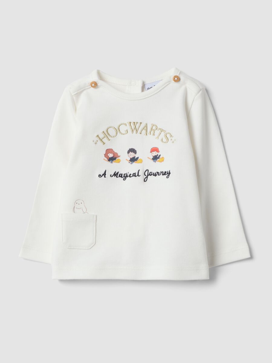 White baby top in pure organic cotton with Harry Potter embroidery_0