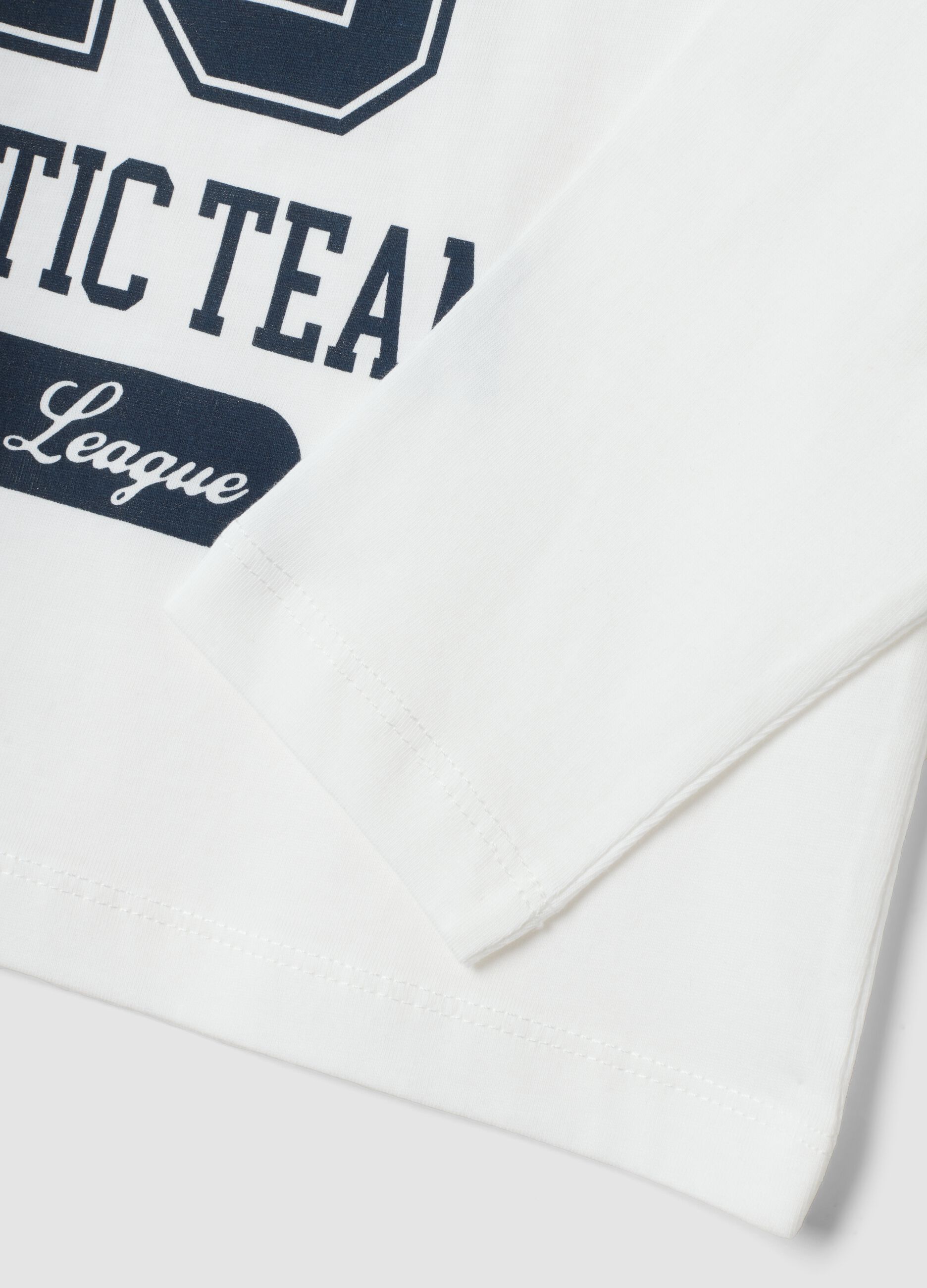 White pure cotton T-shirt with college print, regular fit