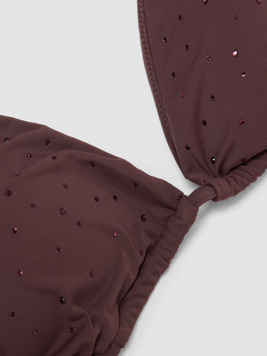 Top bikini a triangolo elasticizzato marrone con dettagli brillanti_6