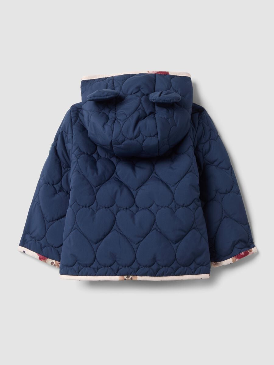 Blue padded hooded jacket with heart print for baby girl_1