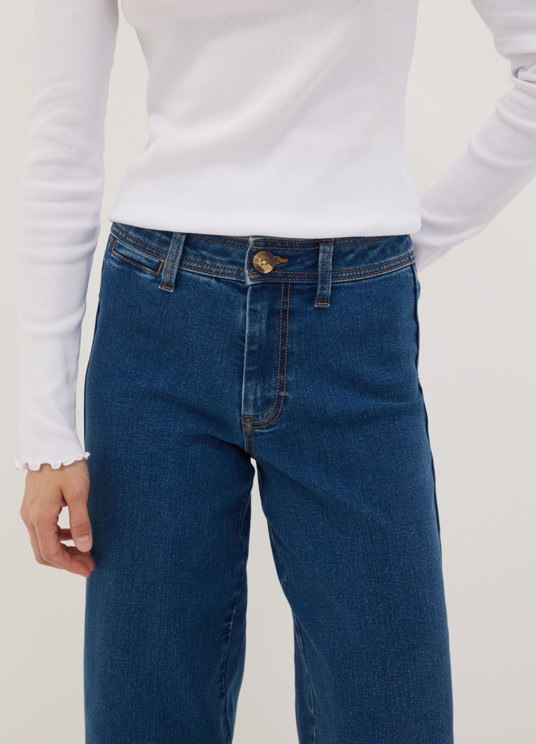 Blue wide-leg stretch cotton jeans
