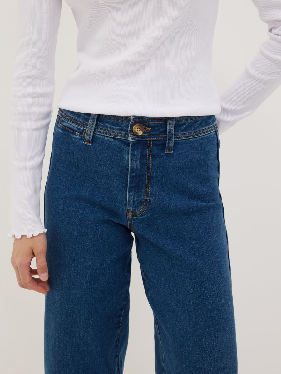 Blue wide-leg stretch cotton jeans_3