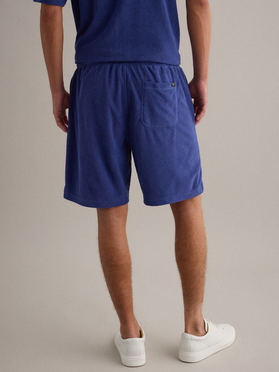 Blue cotton-blend bermuda shorts with elasticated waist_2