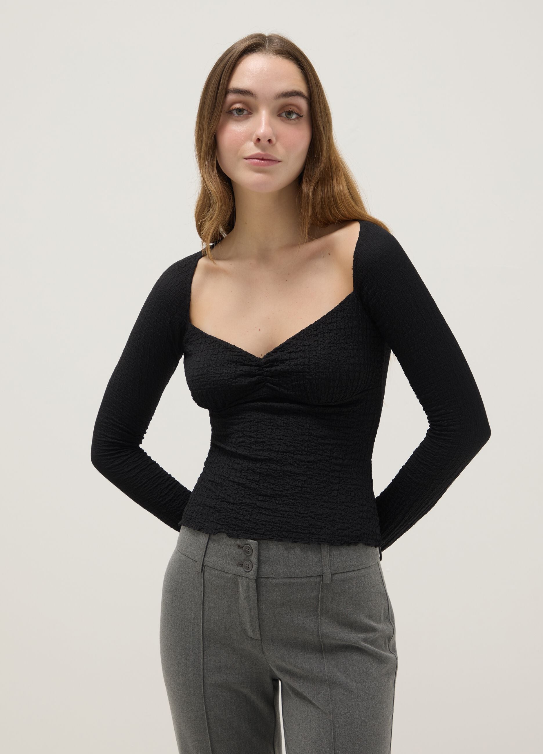 Black long sleeve regular fit top
