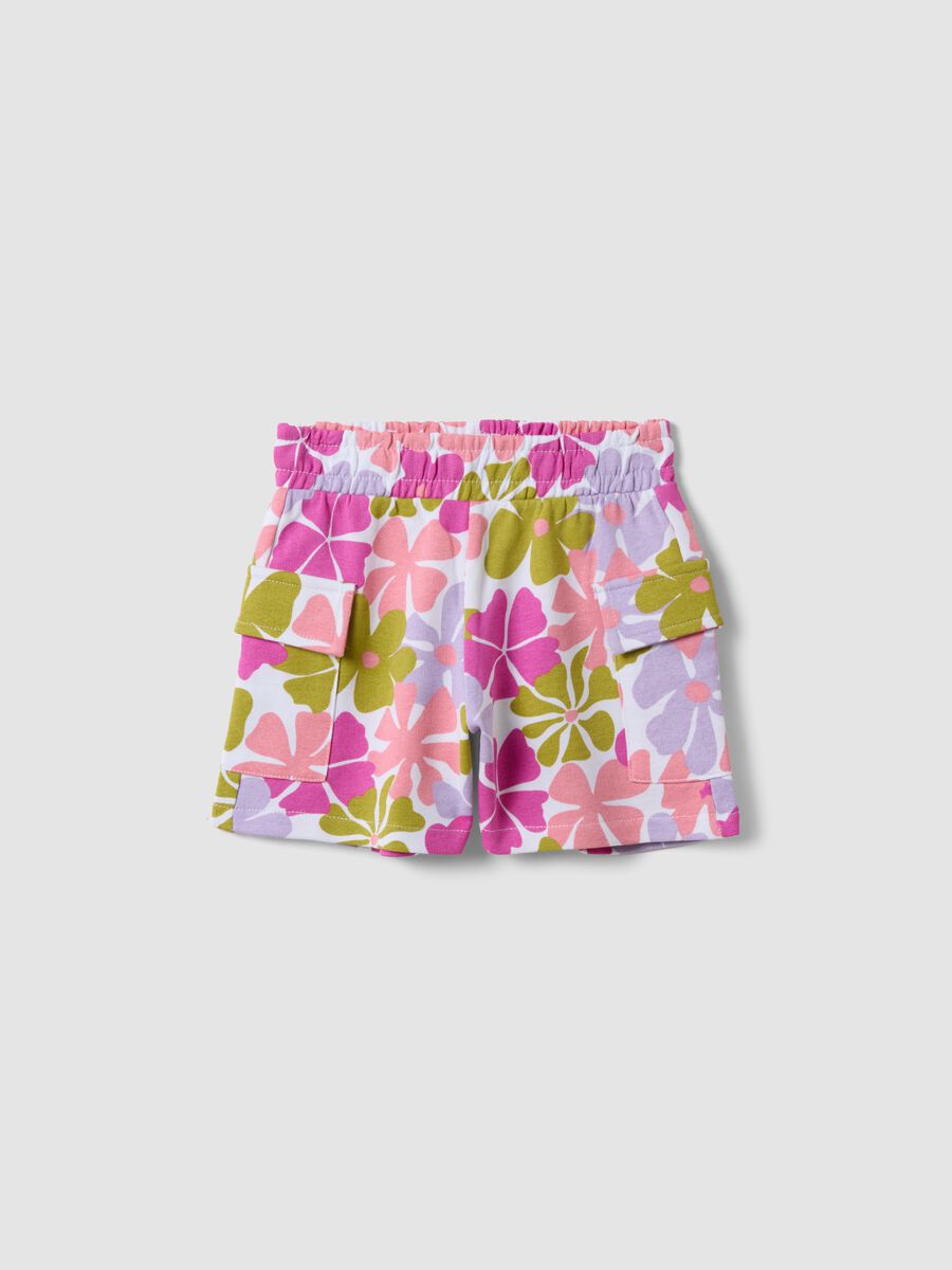 Pure cotton multicolour floral print shorts for girls, regular fit_0