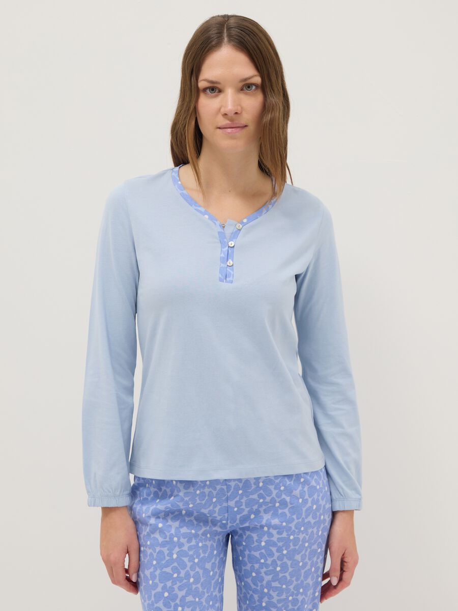 Blue nightshirt in pure cotton regular fit with Henley neckline_1