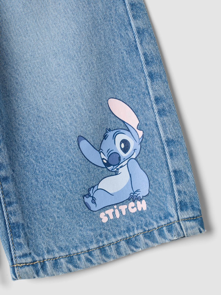 Light blue cotton and lyocell blend jeans with Lilo & Stitch print for baby girl_2