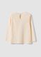Beige organic cotton T-shirt with teddy bear print for baby girl_1