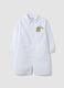 Customisable white nursery apron with zip and dinosaur embroidery_0