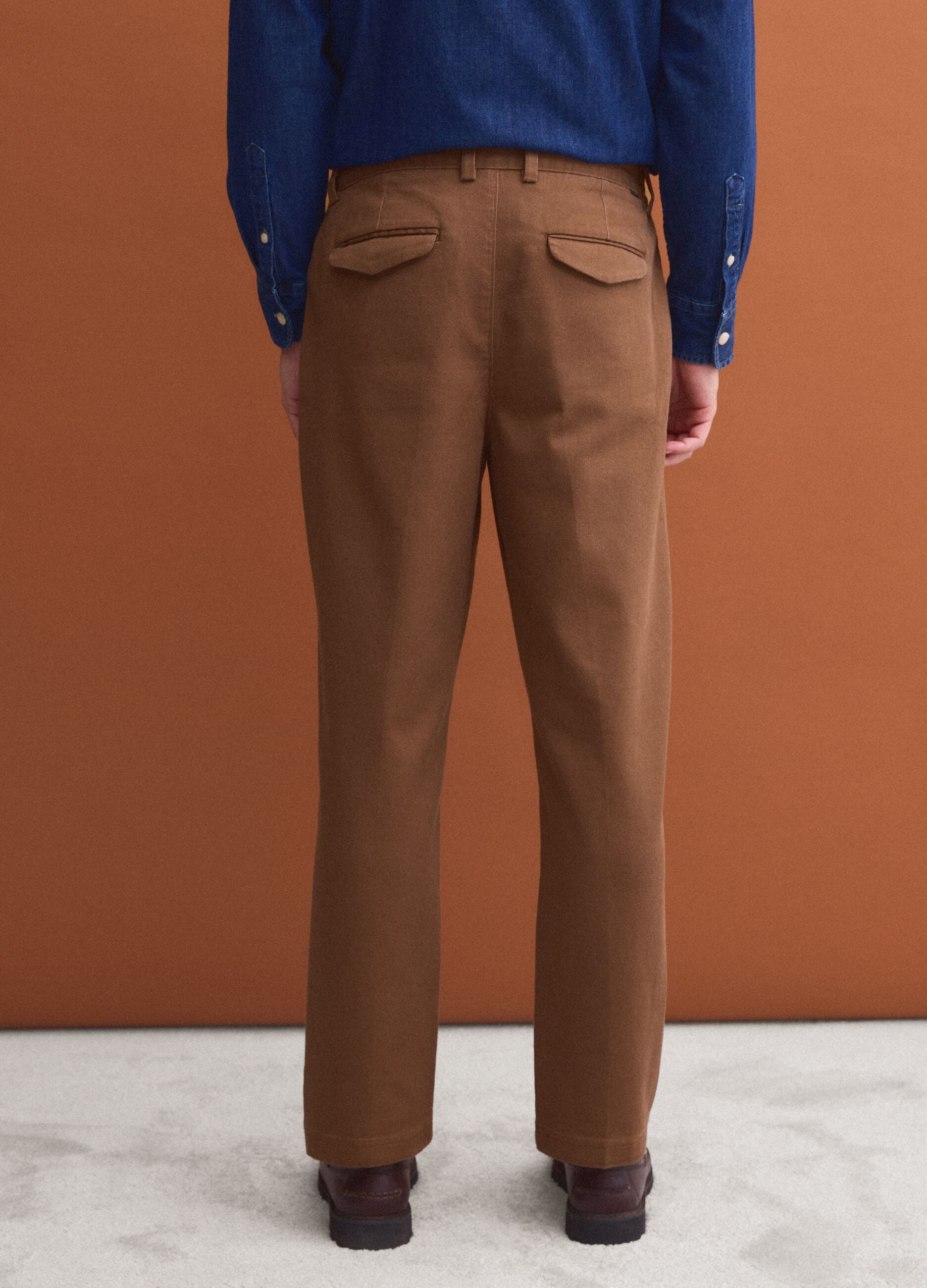 Brown stretch cotton straight-fit chino trousers