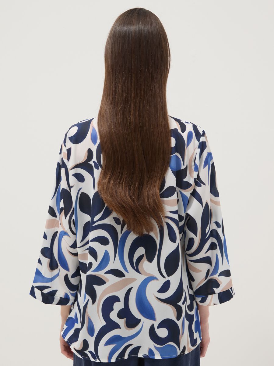 Multicolour patterned long-sleeve V-neck blouse_3