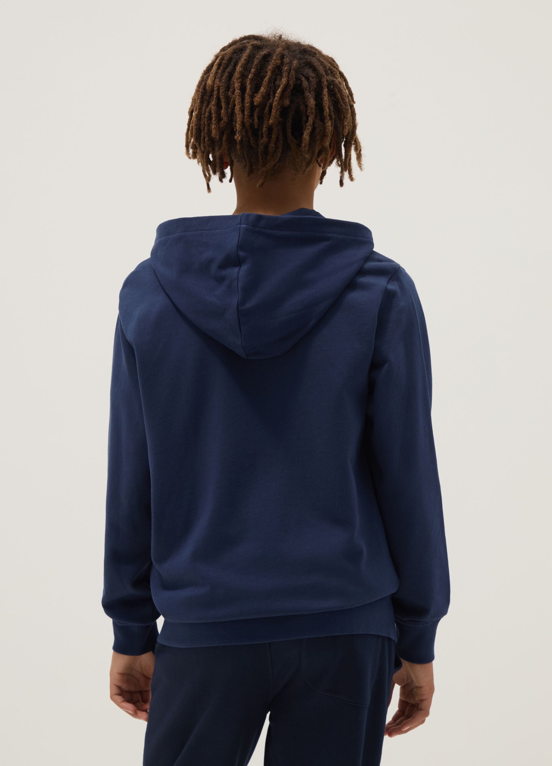 Blue regular fit cotton hoodie for boys