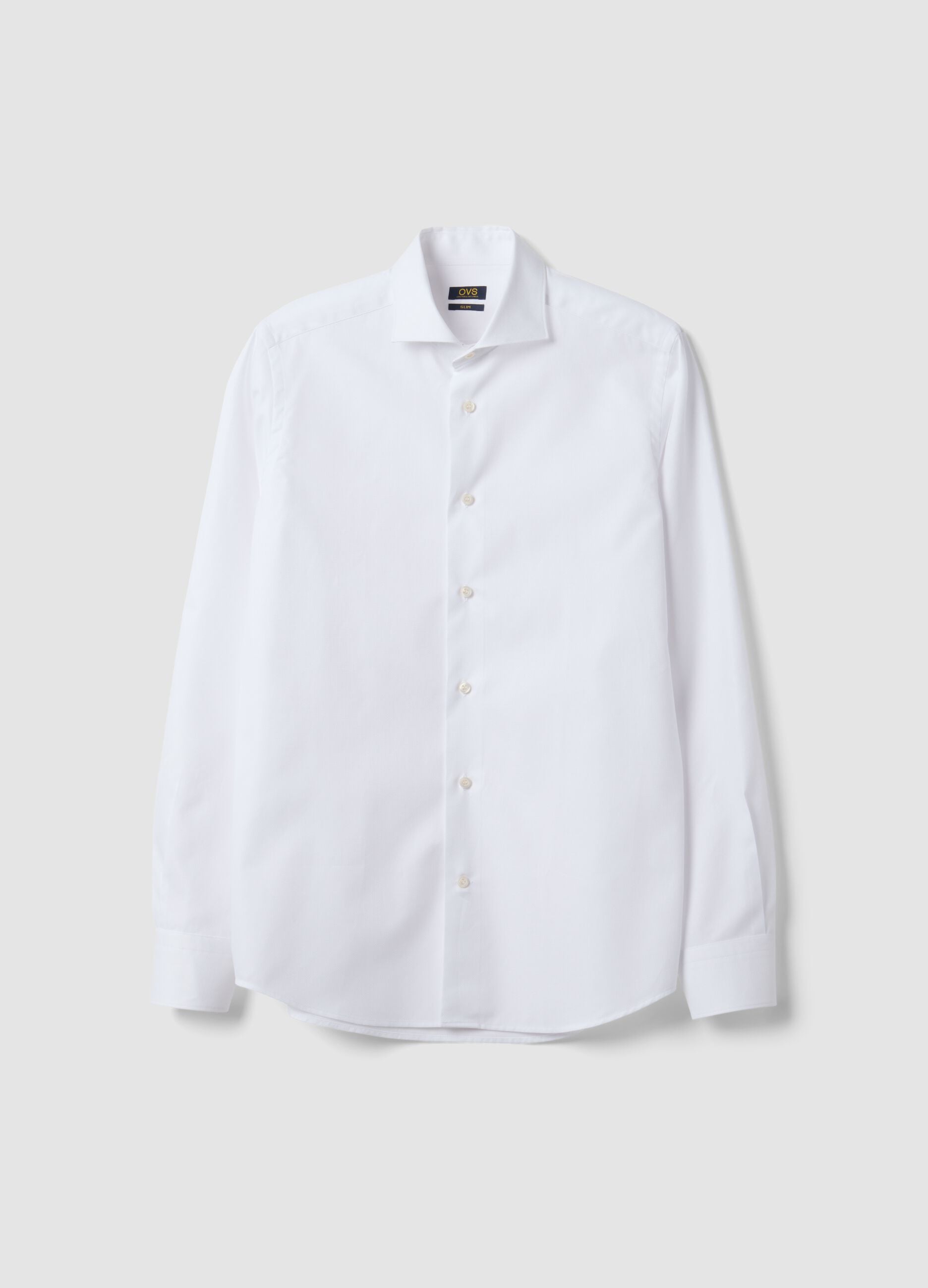 White shirt in pure compact cotton with slim-fit French collar