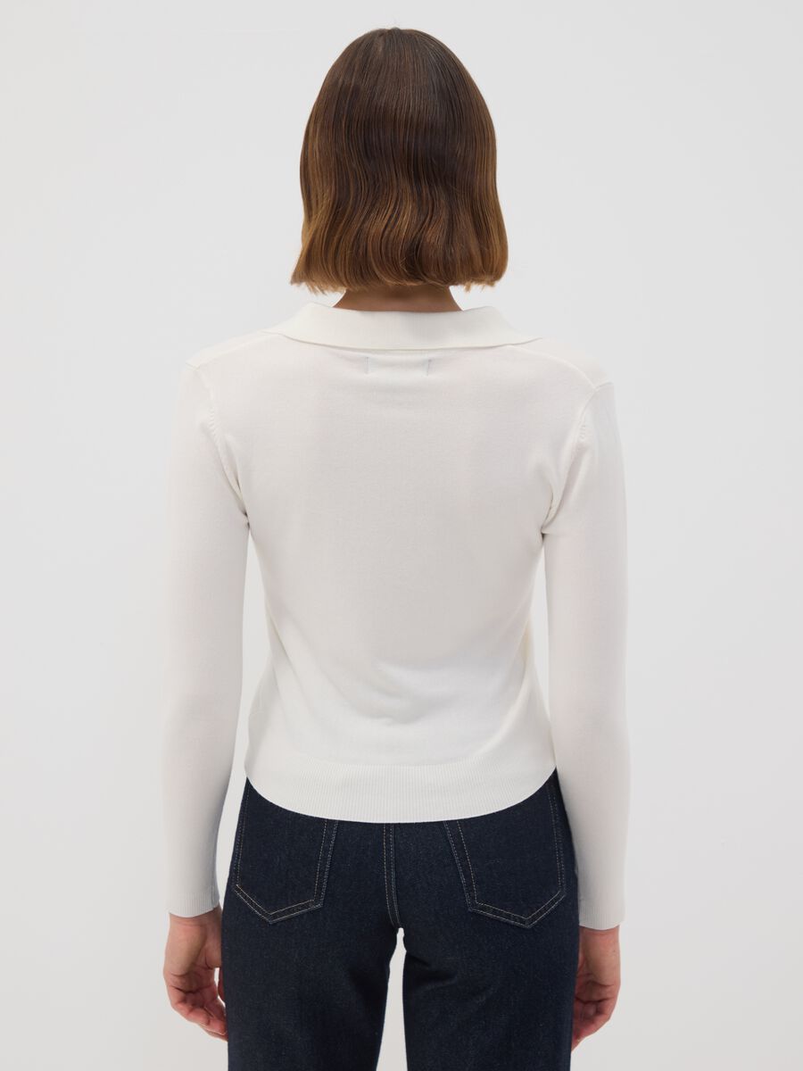 White viscose-blend polo-collar jumper, regular fit_3