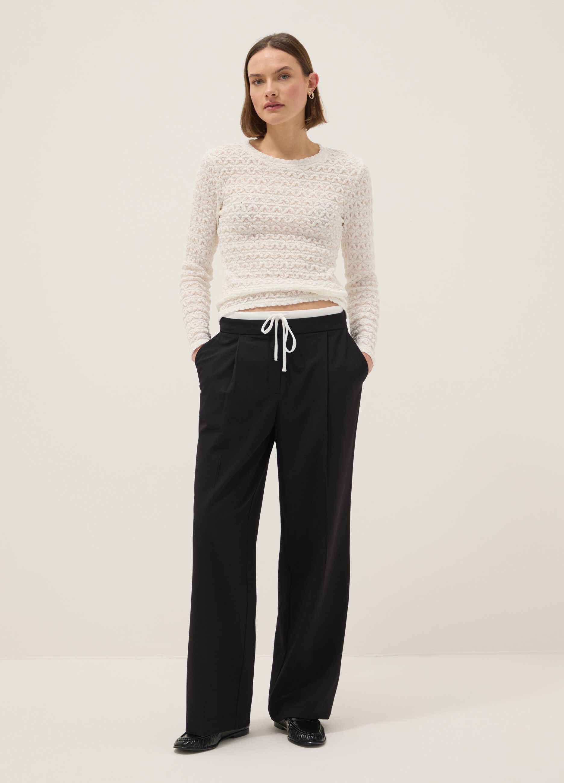 White cotton viscose blend knitted sweater with regular fit