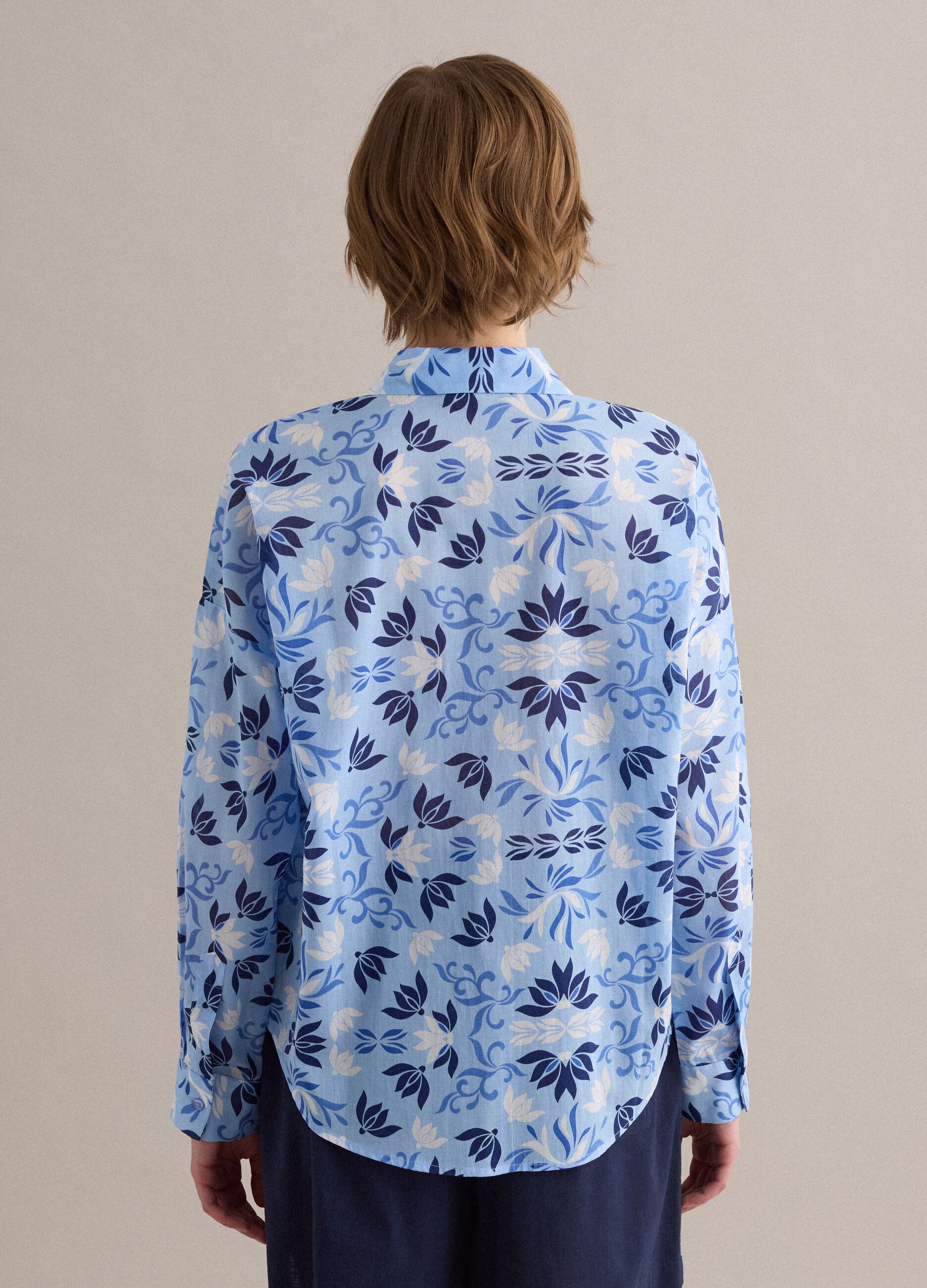 Light Blue Short-Sleeve Pure Cotton Shirt
