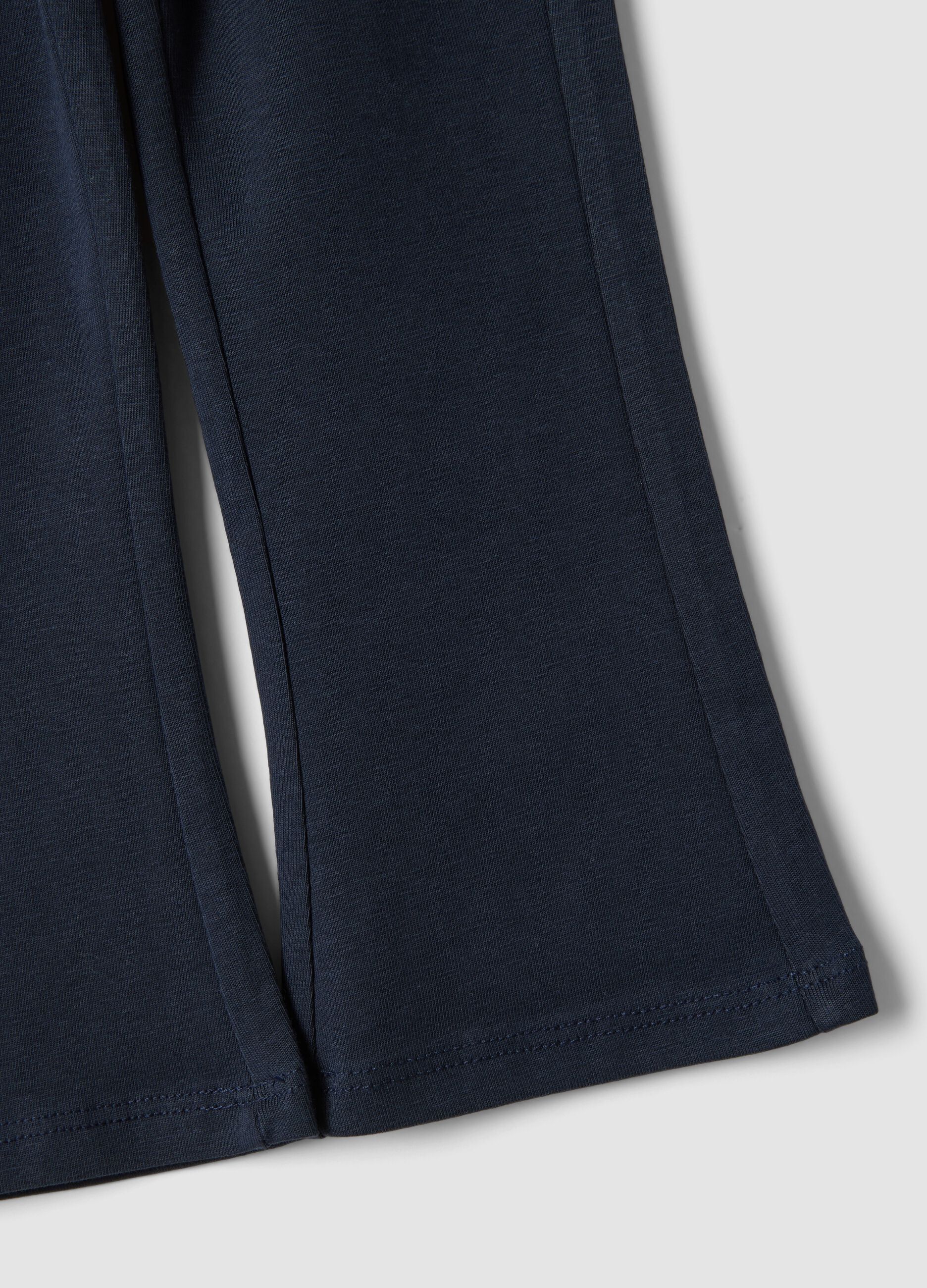Blue flared leggings in organic cotton and stretch viscose for baby girl
