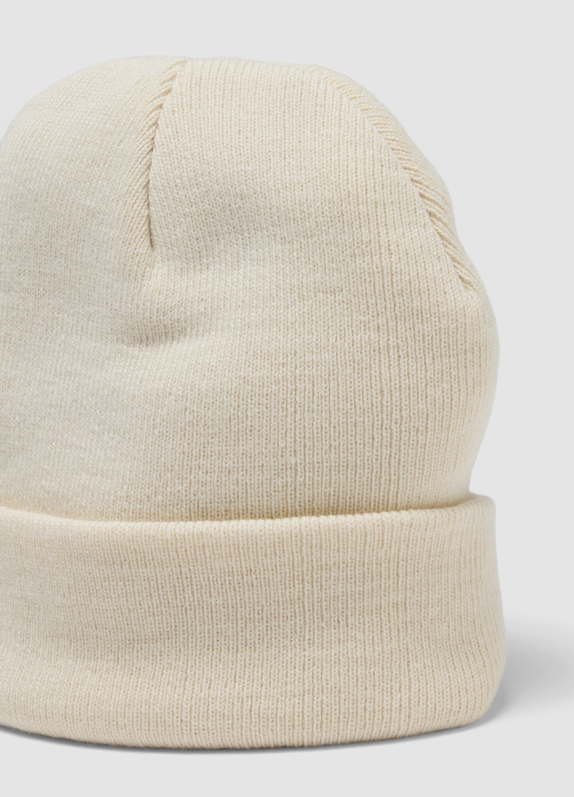 Beige jersey knit beanie with cuff
