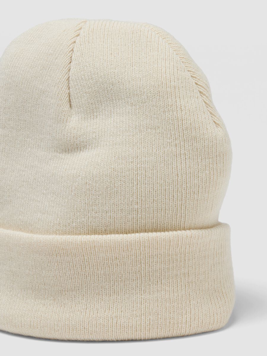 Beige jersey knit beanie with cuff_2