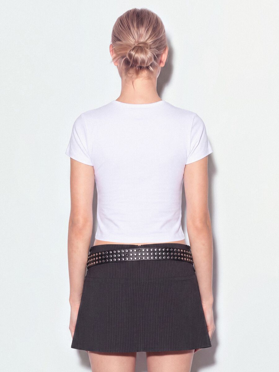 White fitted pure cotton T-shirt with Six Seven front print_2