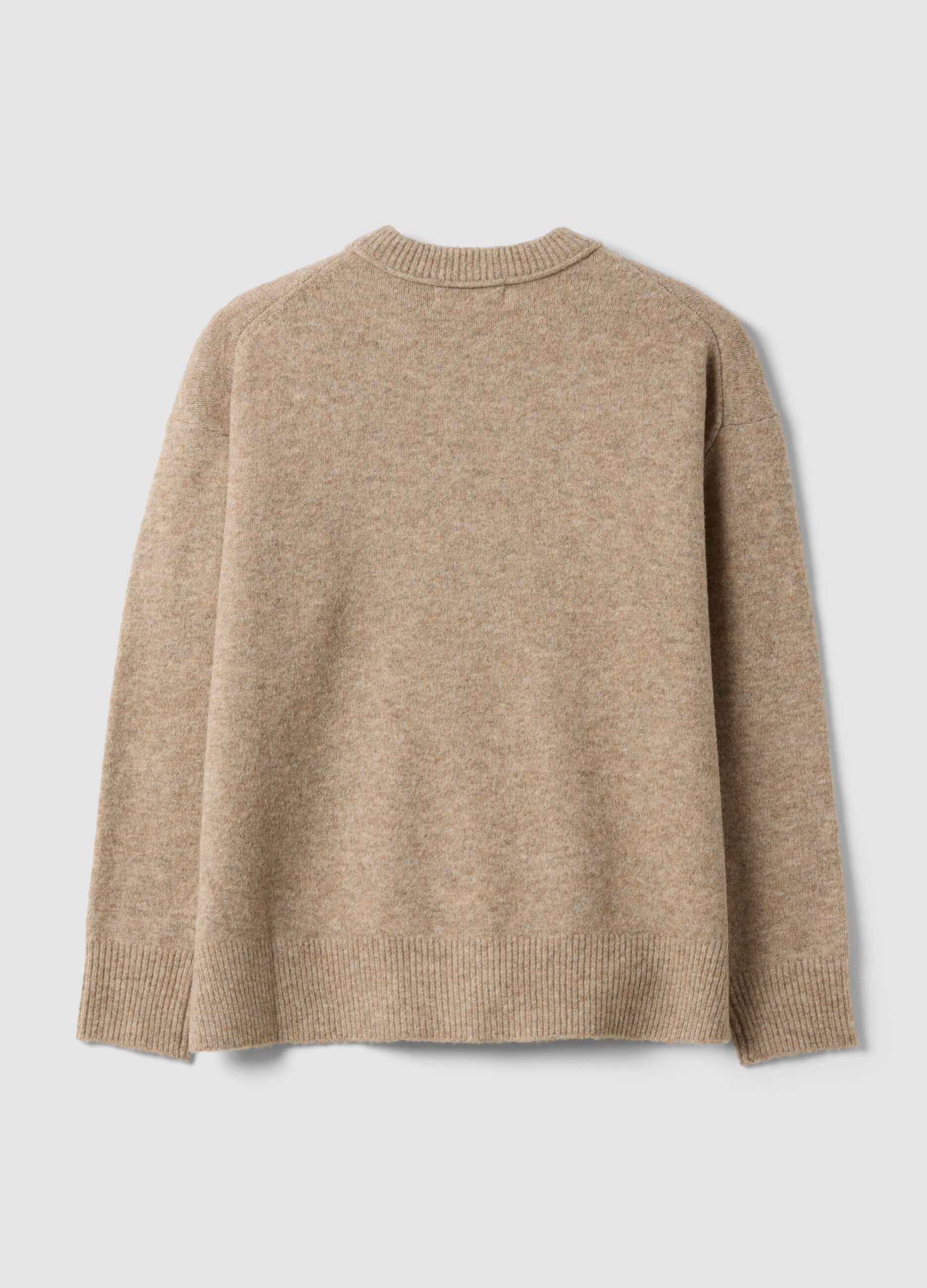 Maglione beige in lana elasticizzata girocollo over fit