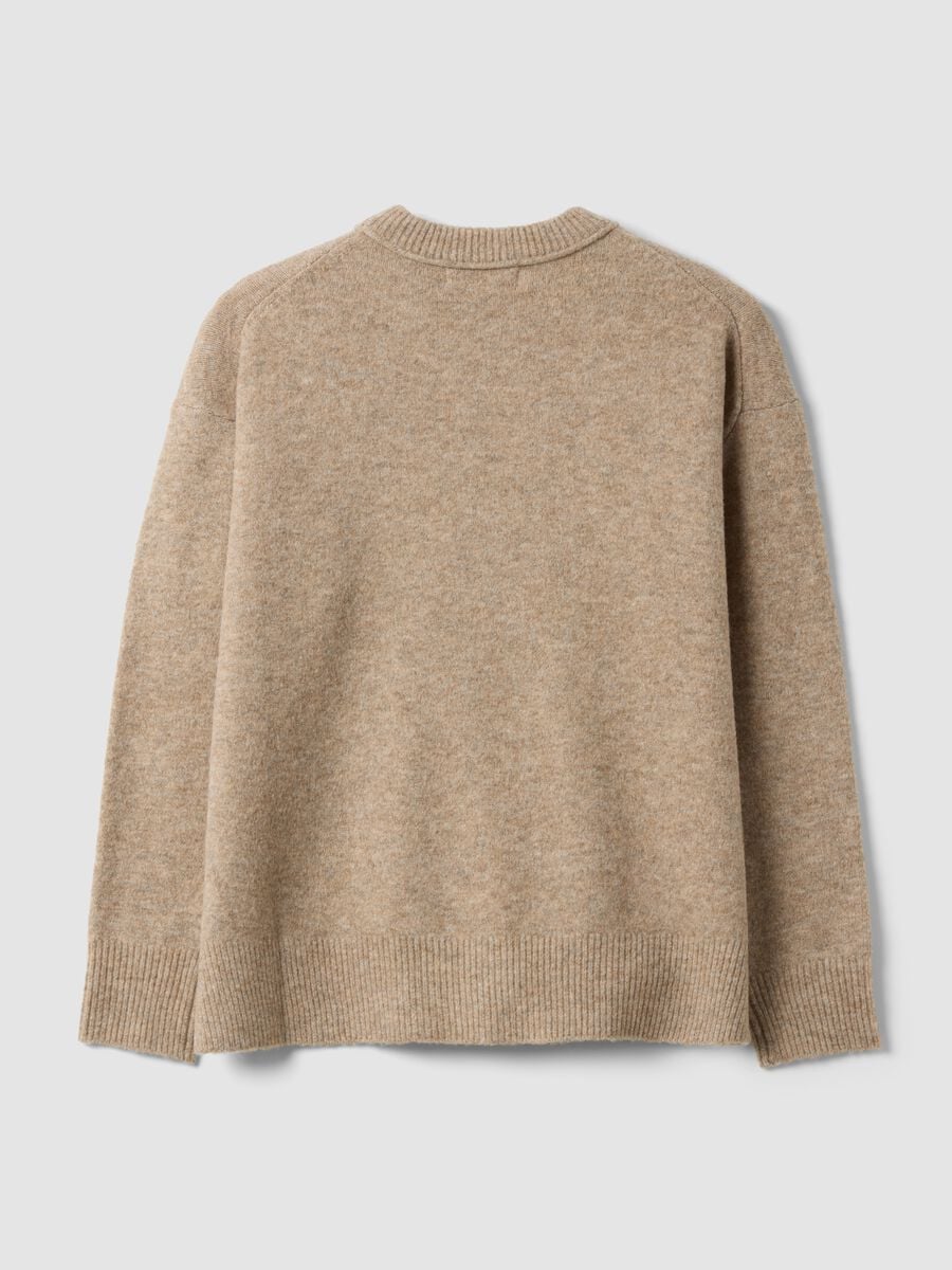 Maglione beige in lana elasticizzata girocollo over fit_2