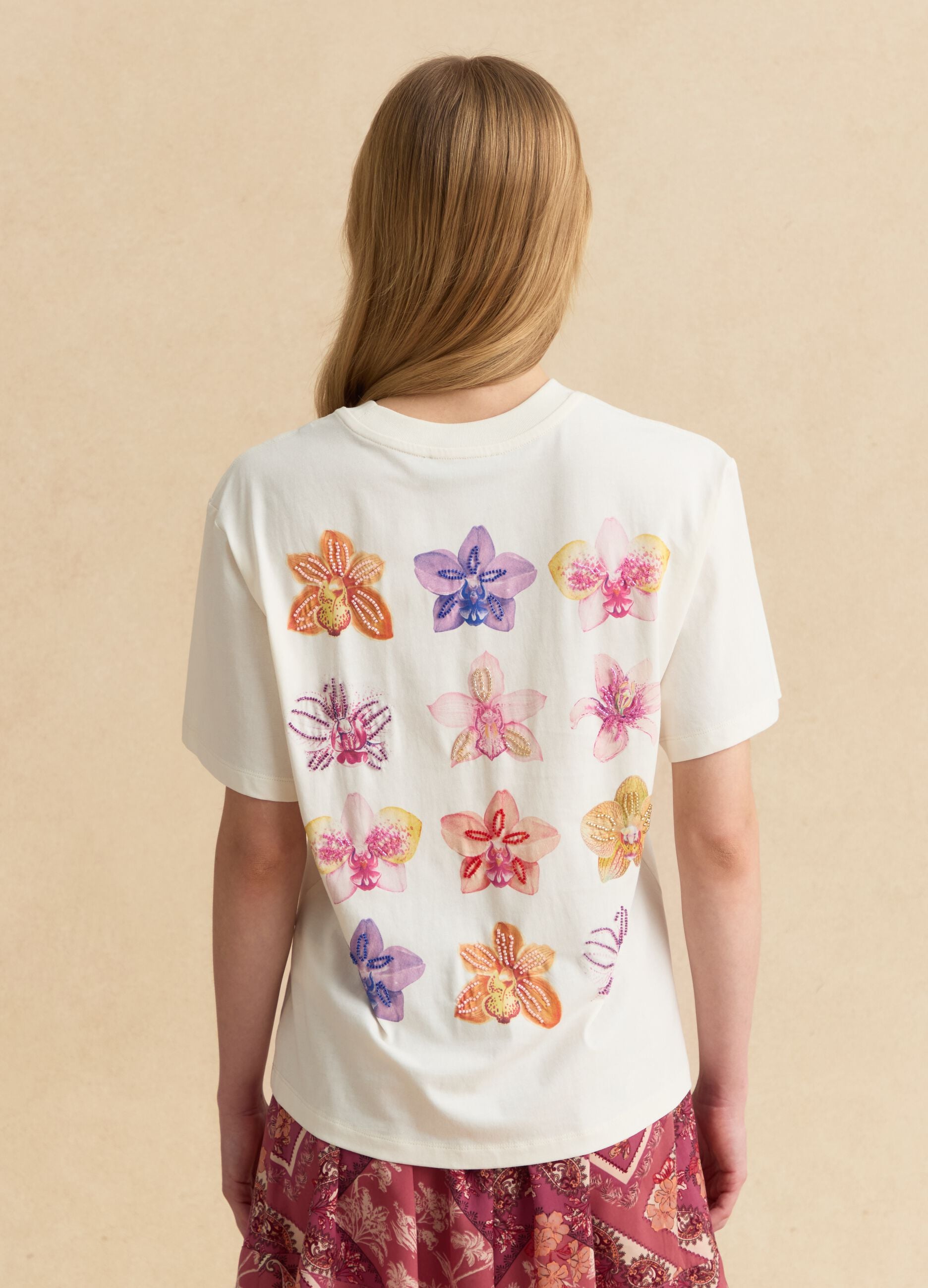 Beige pure cotton short-sleeve T-shirt