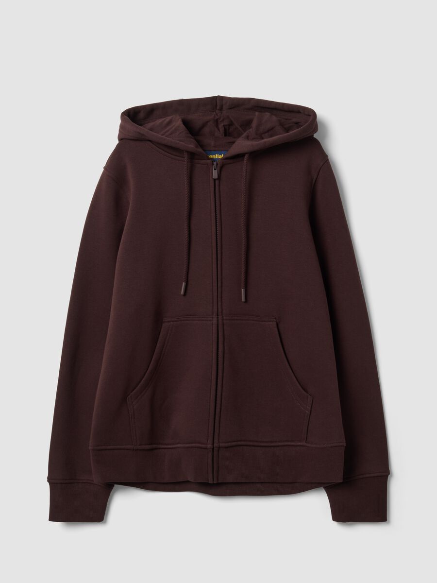 Felpa marrone in misto cotone con cappuccio regular fit_0