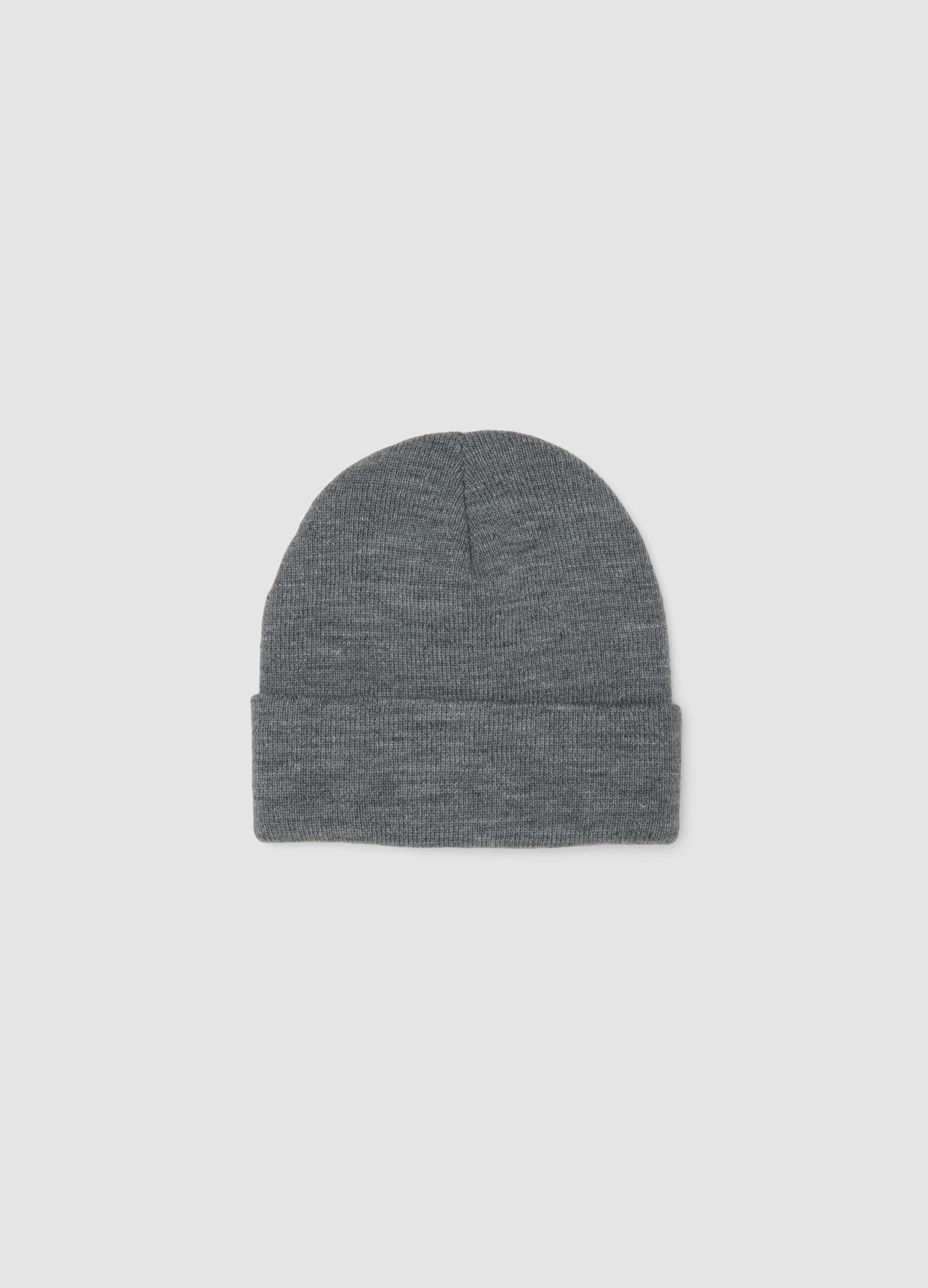 Grey jersey knit beanie with turn-up