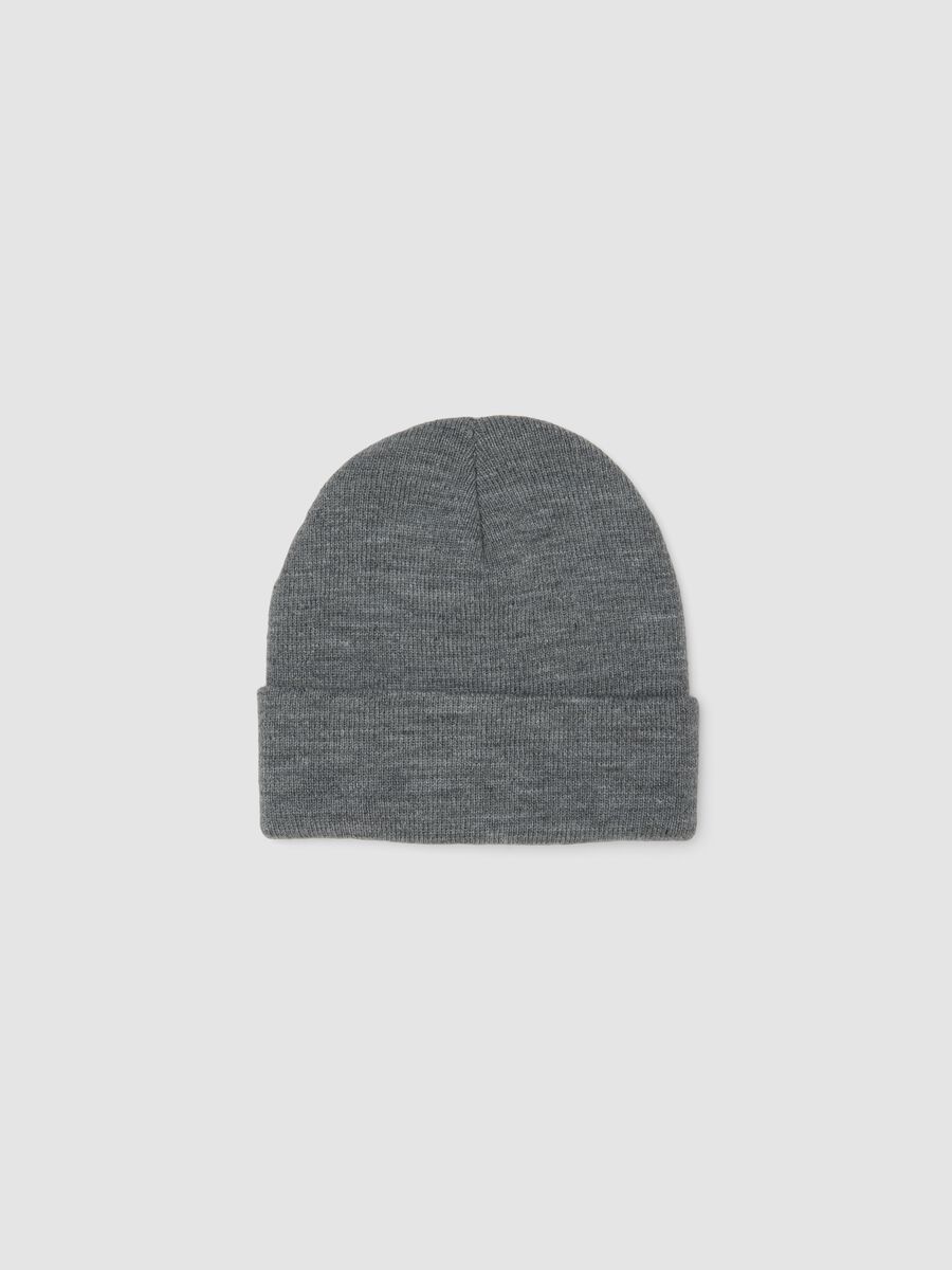 Grey jersey knit beanie with turn-up_0
