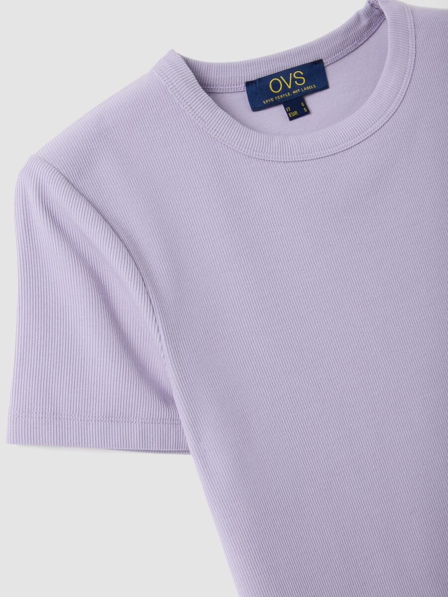 T-shirt fitted a maniche corte in cotone elasticizzato viola_5