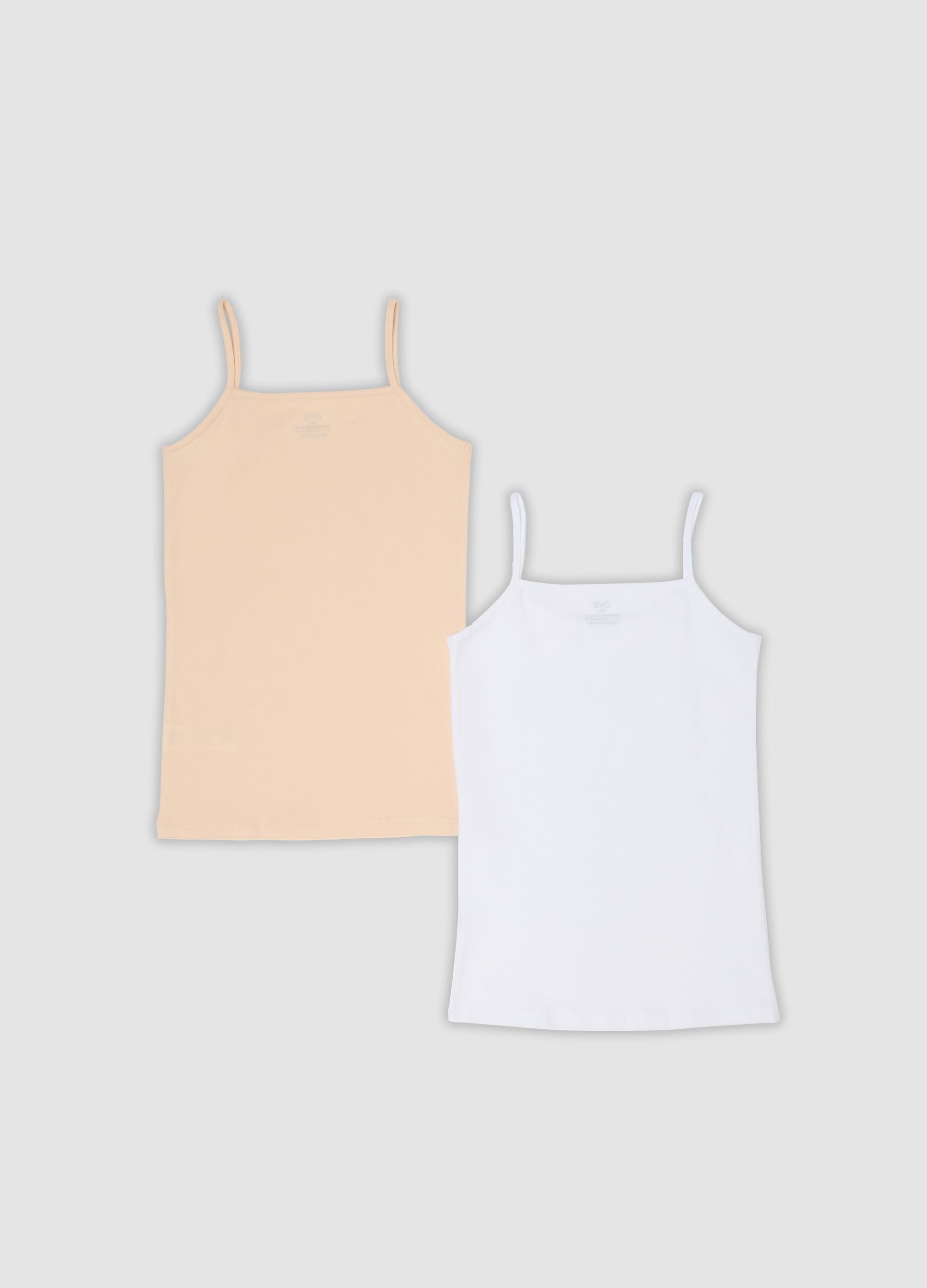 2-pack organic cotton camisoles in beige and white, regular fit, for girls
