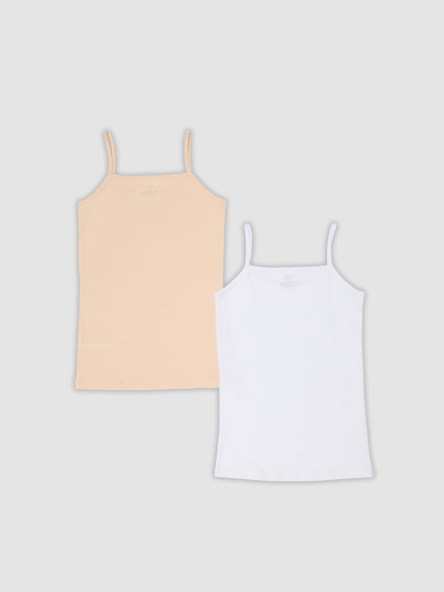 2-pack organic cotton camisoles in beige and white, regular fit, for girls_1