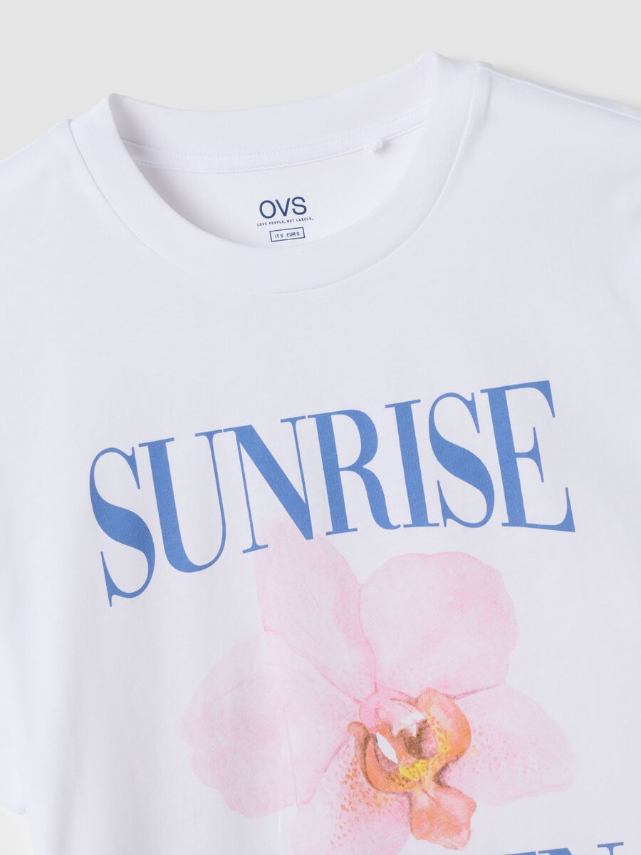 White pure cotton T-shirt with floral print, regular fit_5