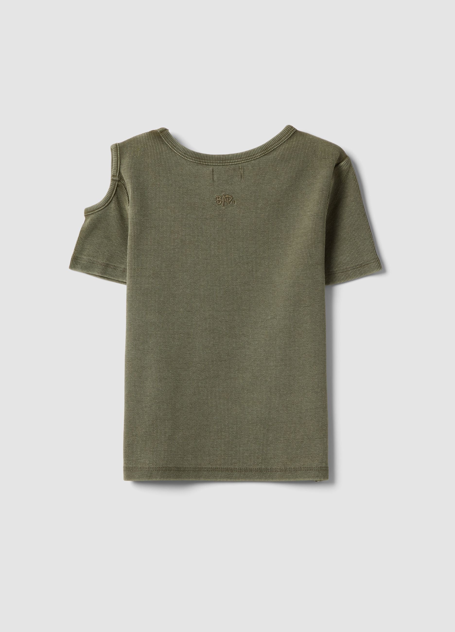 Green cut-out stretch cotton slim fit girl T-shirt