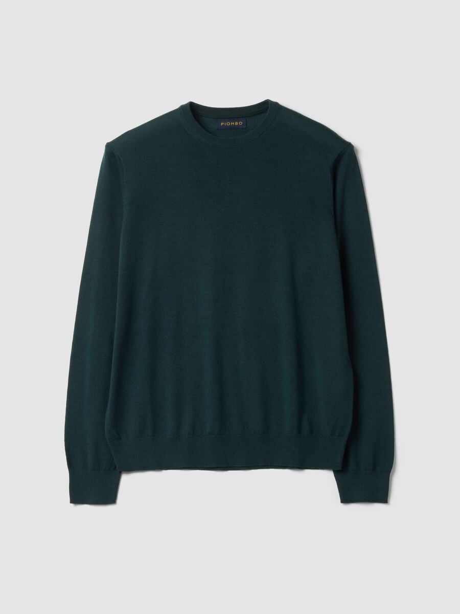 Green pure merino wool crew-neck jumper, regular fit_0