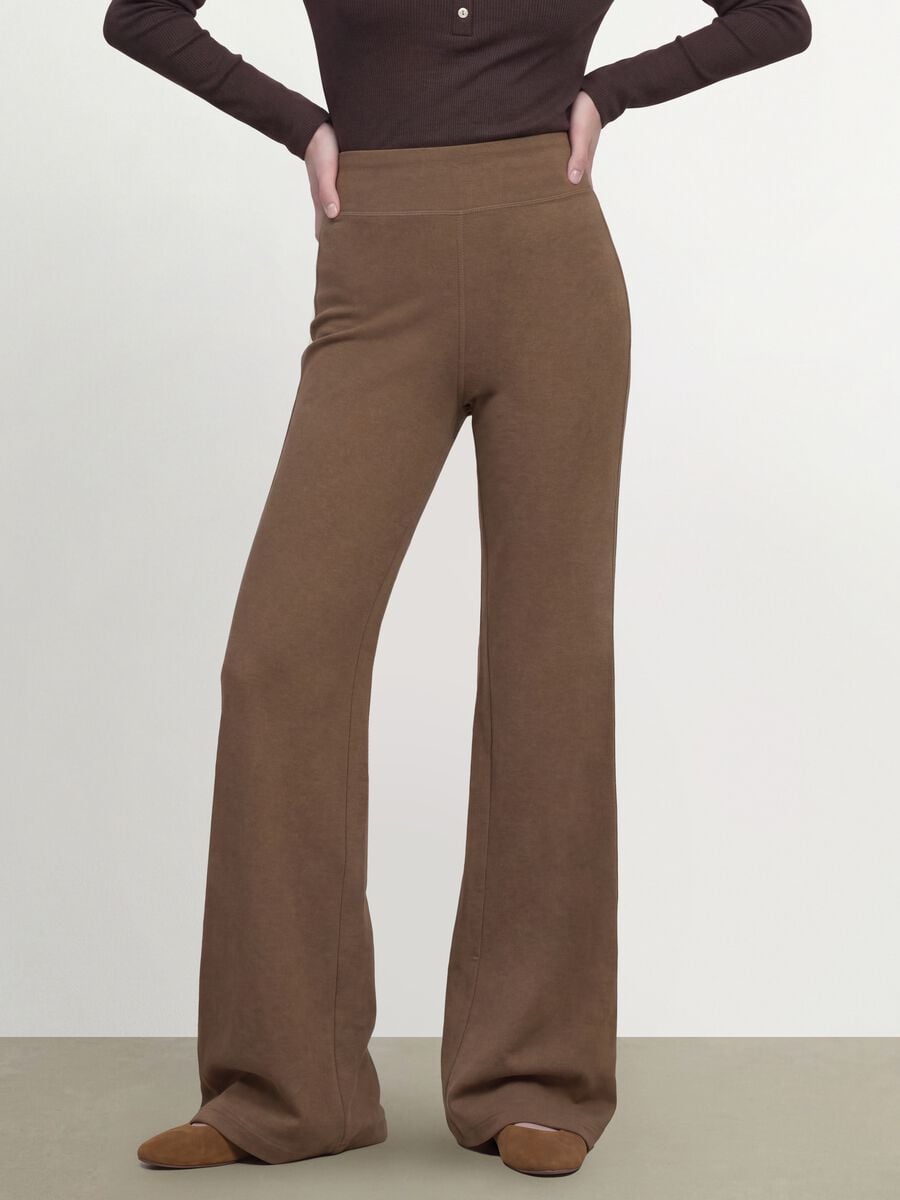 Brown flared viscose stretch jersey leggings_1