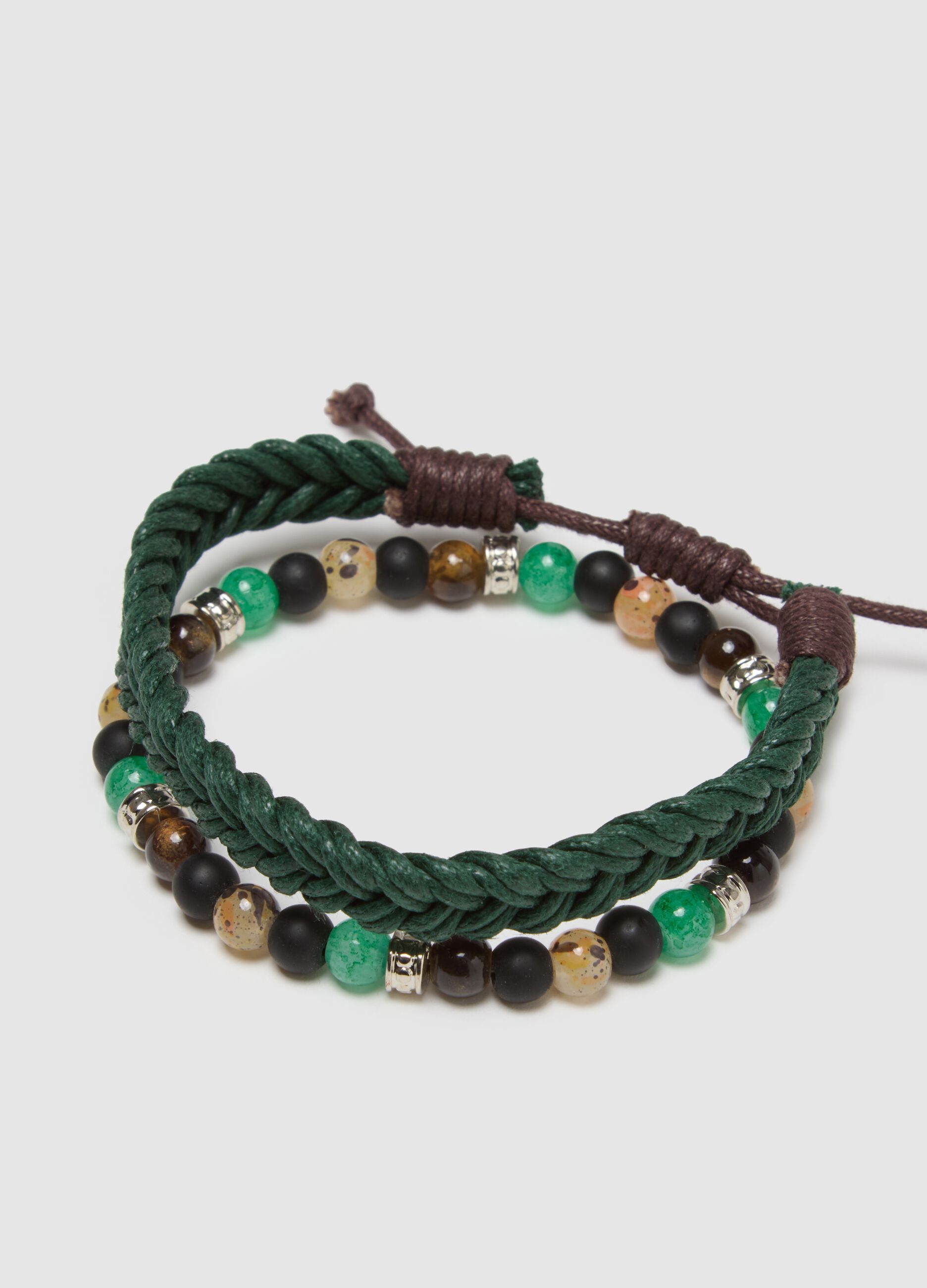 Multi-coloured bracelet bipack with glass beads and woven design