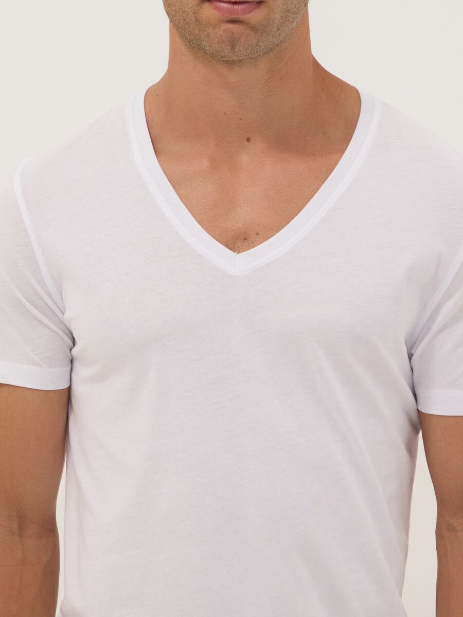 Bipack di t-shirt bianche in puro cotone extrafine con scollo a V profondo_1