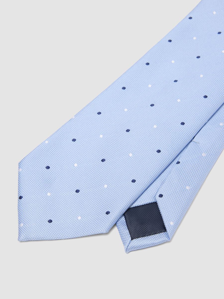 Cravatta azzurra pala 7,5 cm con motivo a pois_1