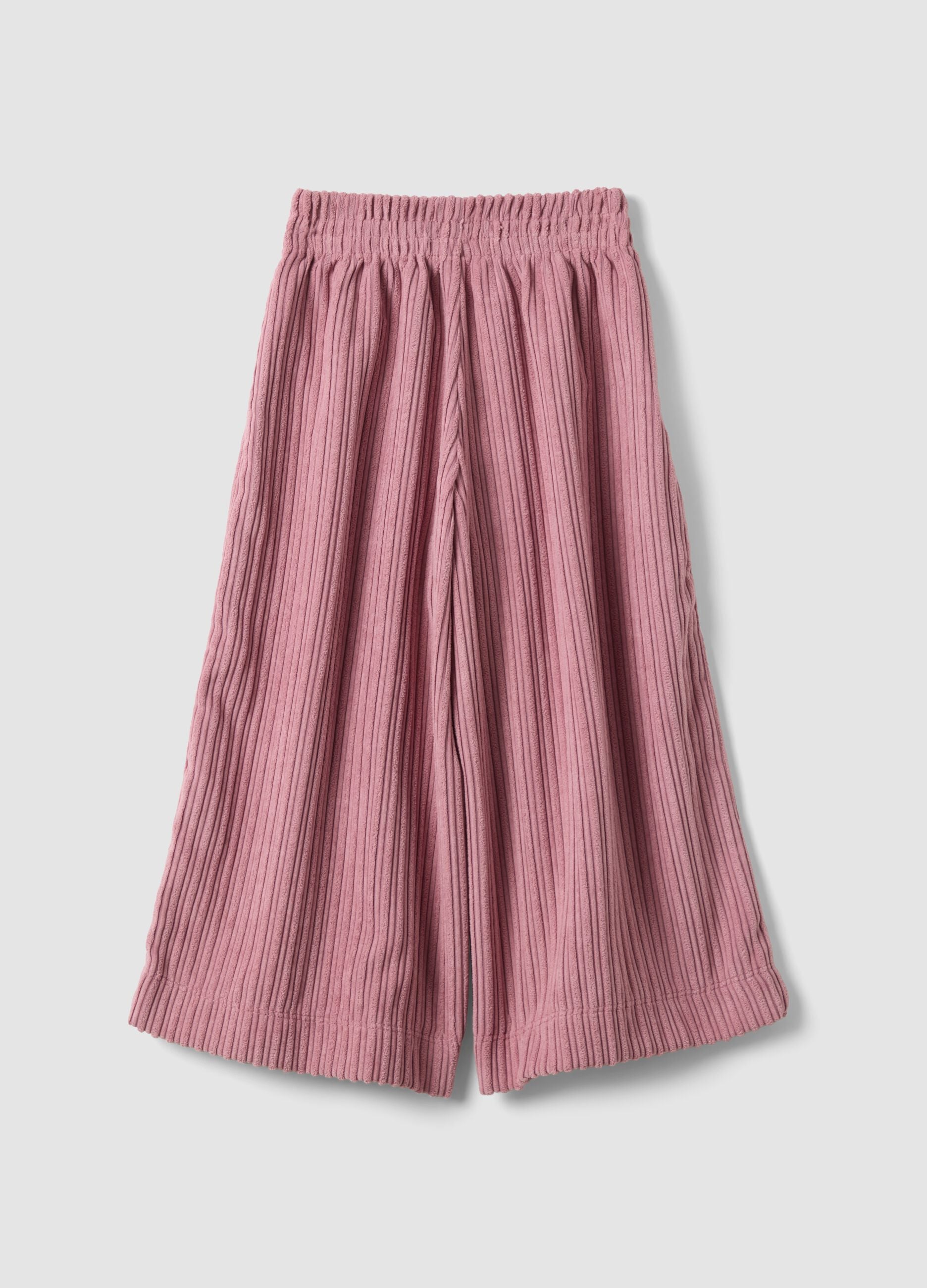 Pink wide-leg ribbed trousers with elasticated waistband