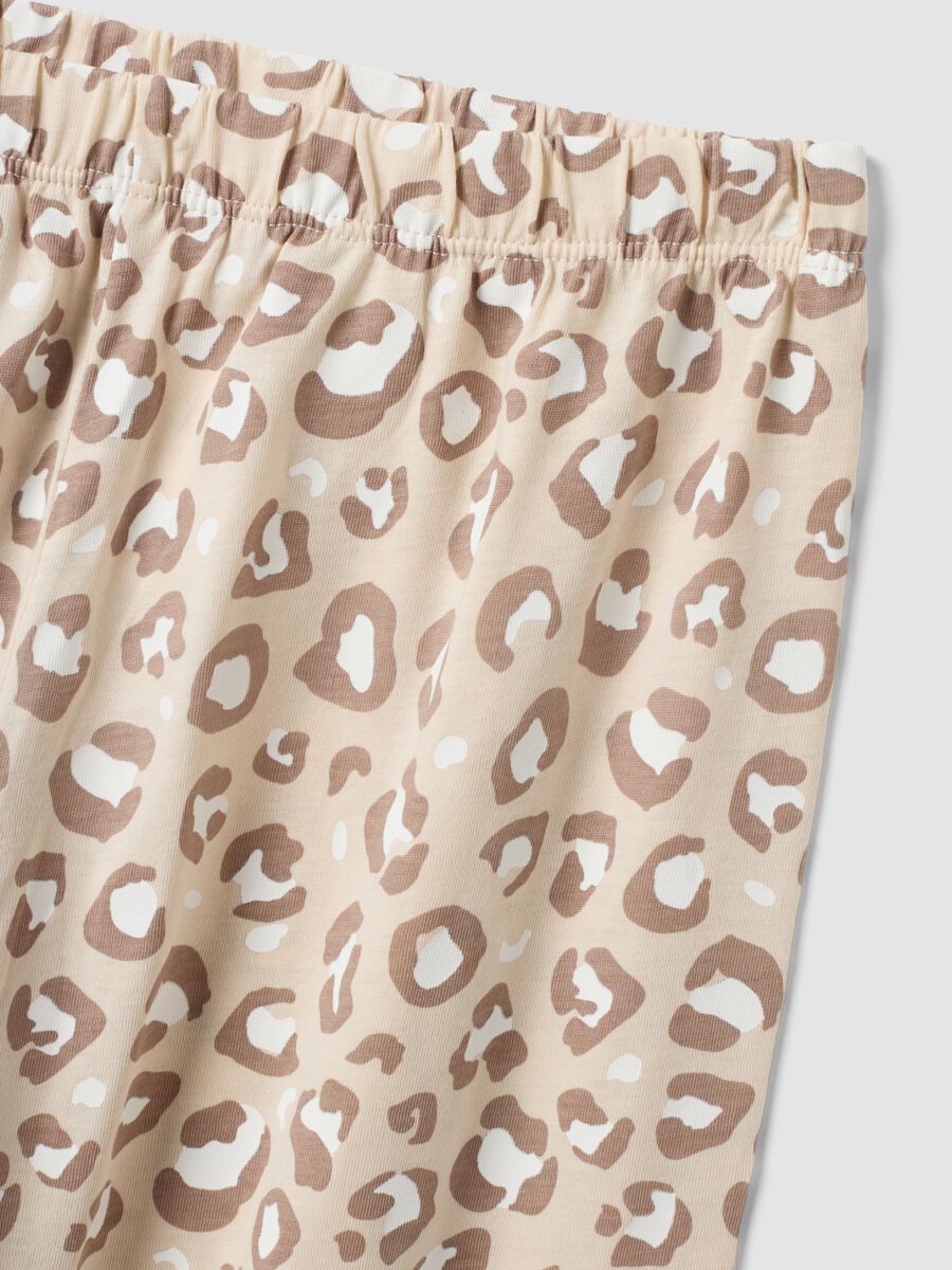 Beige organic cotton pyjamas with animal print for girls_3