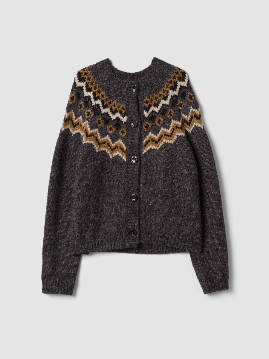 Grey crew-neck jacquard cardigan_4