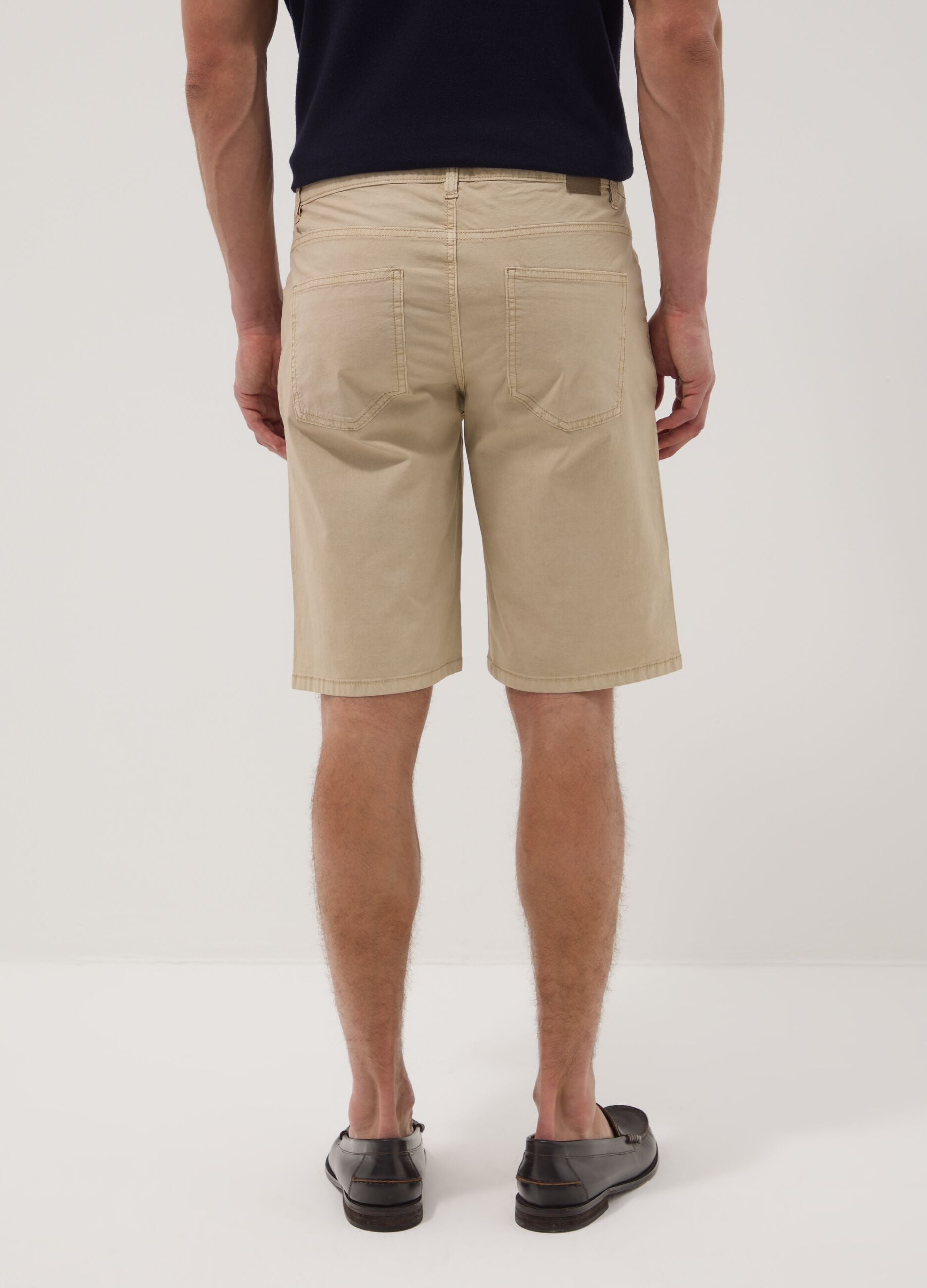 Beige stretch-cotton Bermuda shorts, regular fit