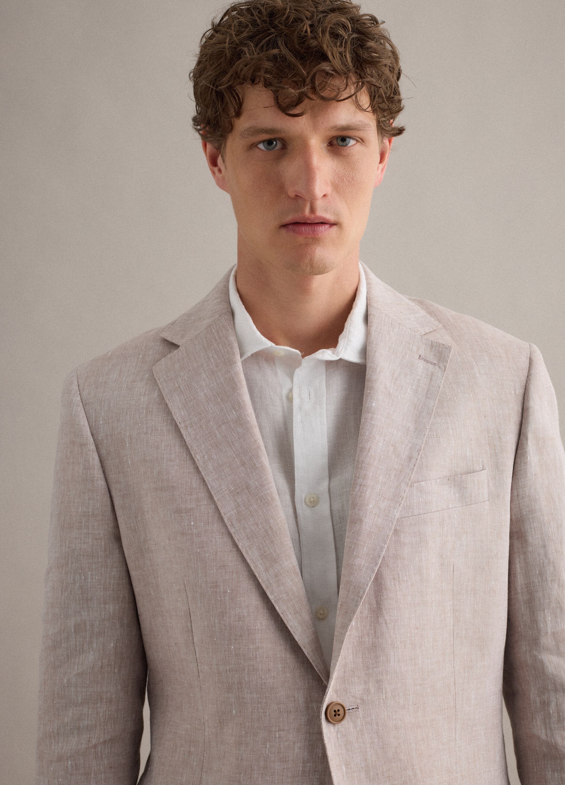Blazer in puro lino beige slim fit